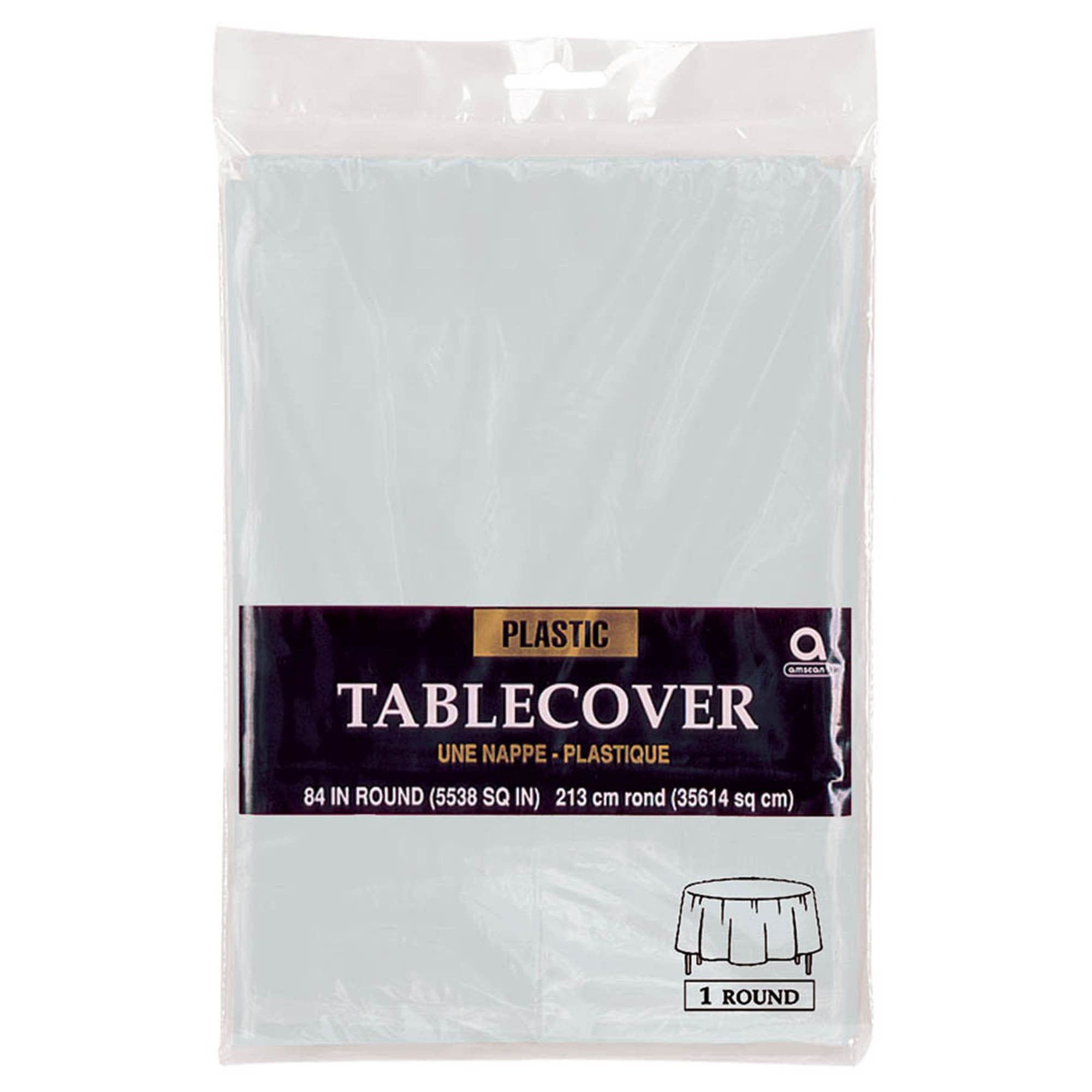Silver Round Plastic Table Cover, 84"