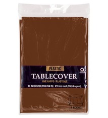 Chocolate Brown Round Plastic Table Cover, 84"