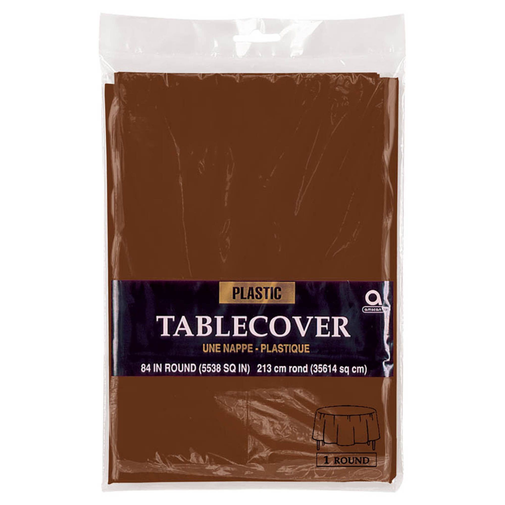 Chocolate Brown Round Plastic Table Cover, 84"