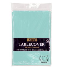 Robin's-Egg Blue Round Plastic Table Cover, 84"
