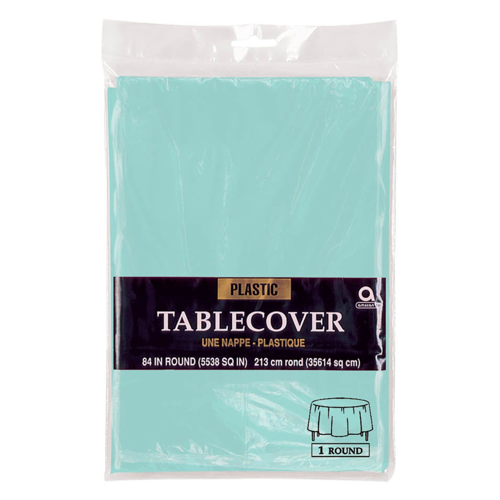 Robin's-Egg Blue Round Plastic Table Cover, 84"
