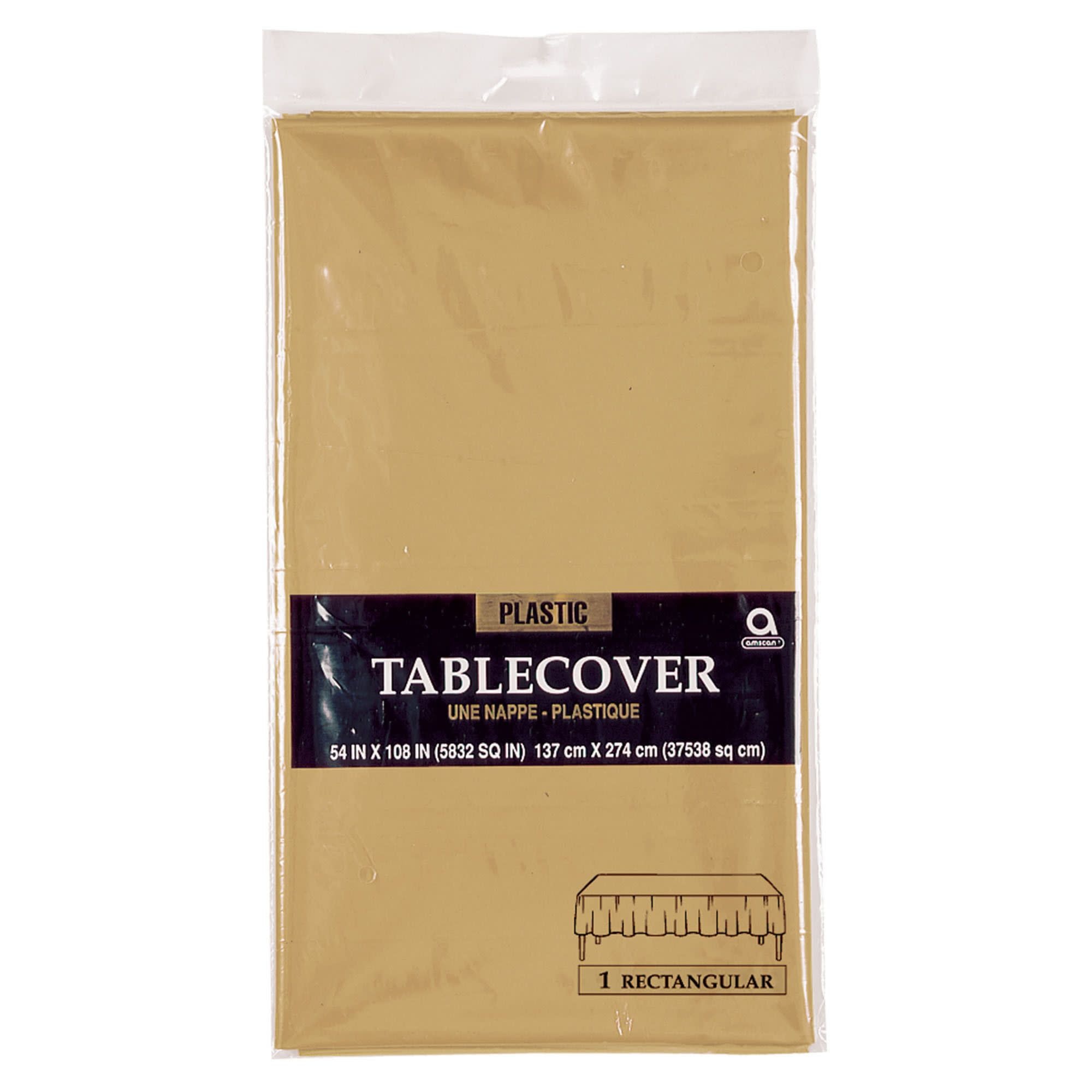 54" X 108" Plastic Table Cover - Gold