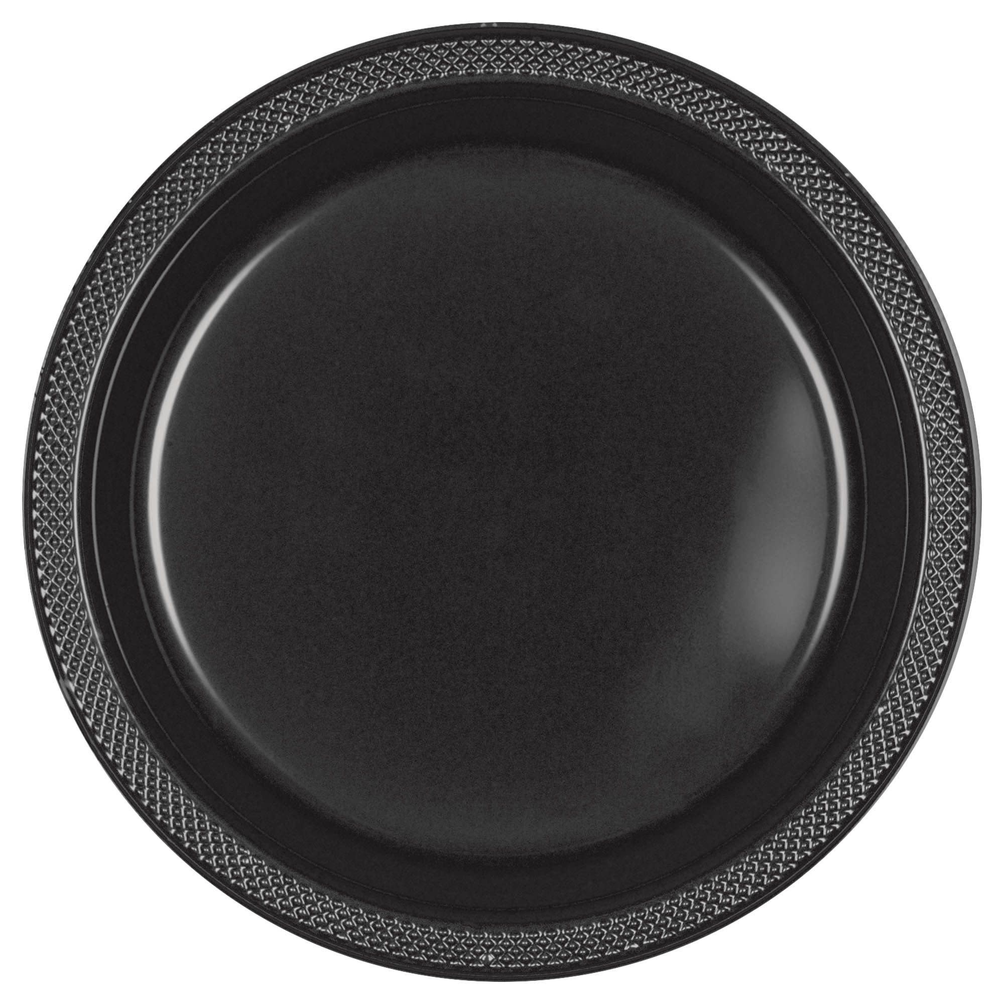 7" Round Plastic Plates, Mid Ct. - Jet Black