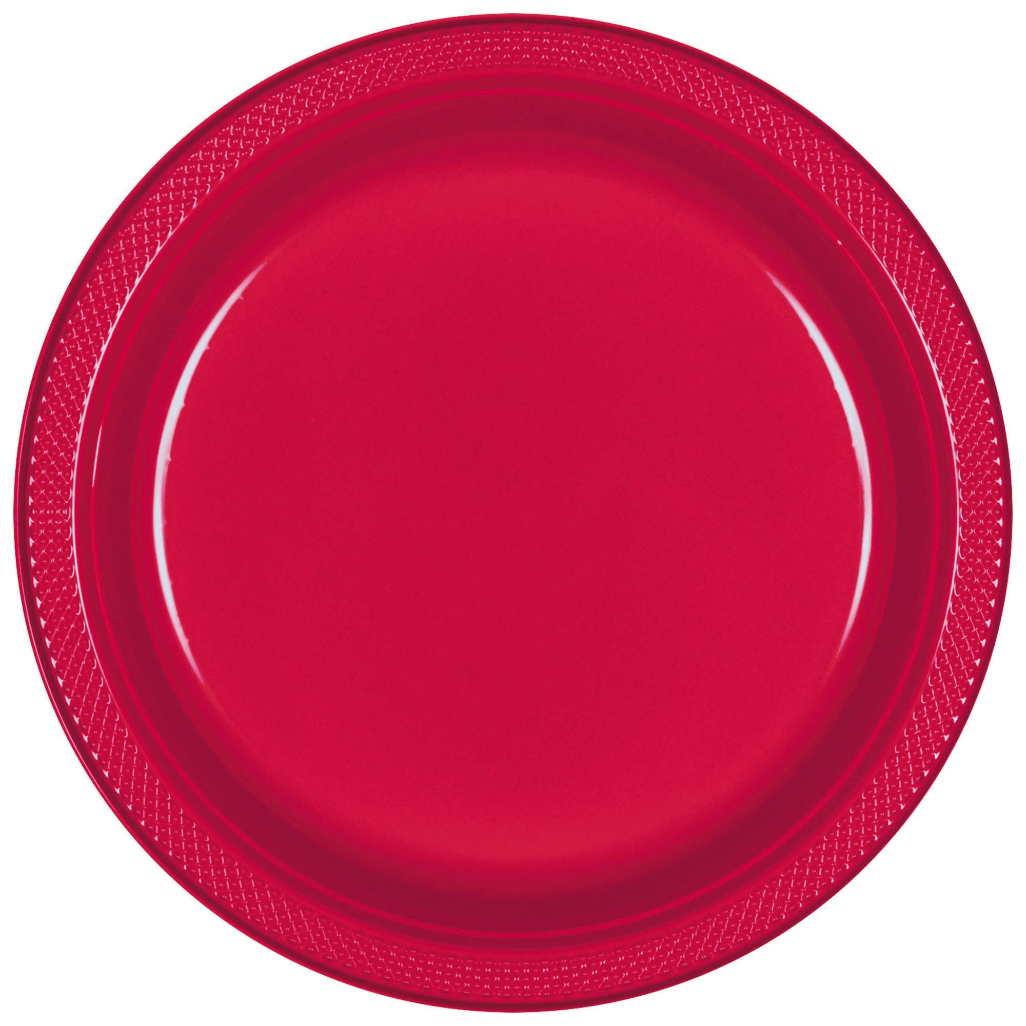 7" Round Plastic Plates, Mid Ct. - Apple Red