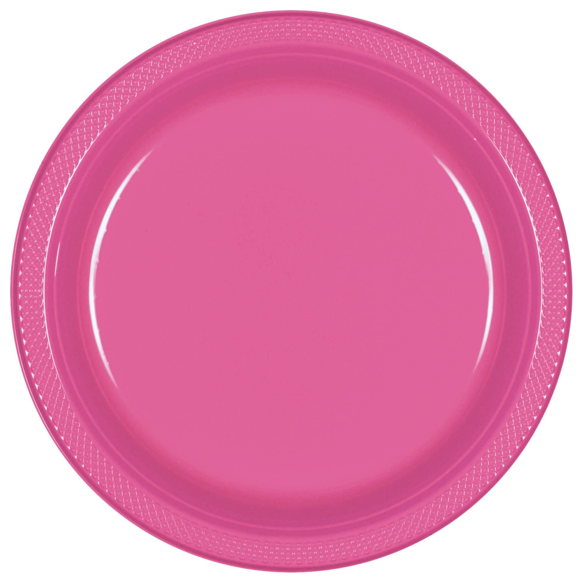 7" Round Plastic Plates, Mid Ct. - Bright Pink