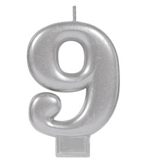 Numeral Metallic Candle #9 - Silver