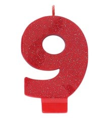Numeral #9 Glitter Candle - Red