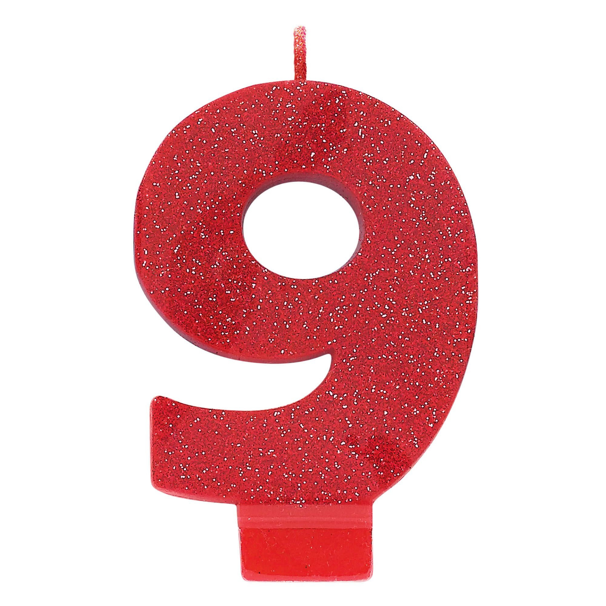 Numeral #9 Glitter Candle - Red