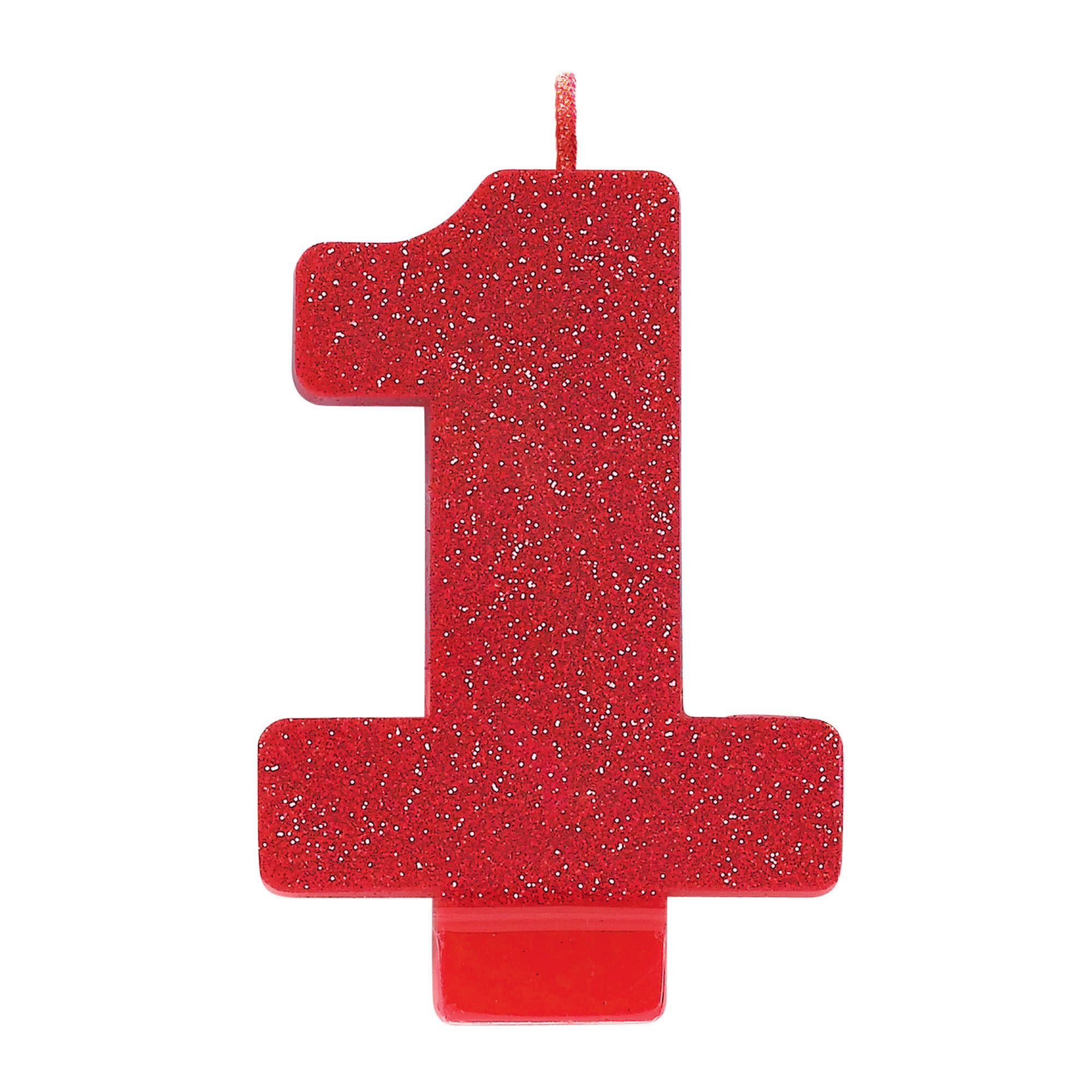 Numeral #1 Glitter Candle - Red