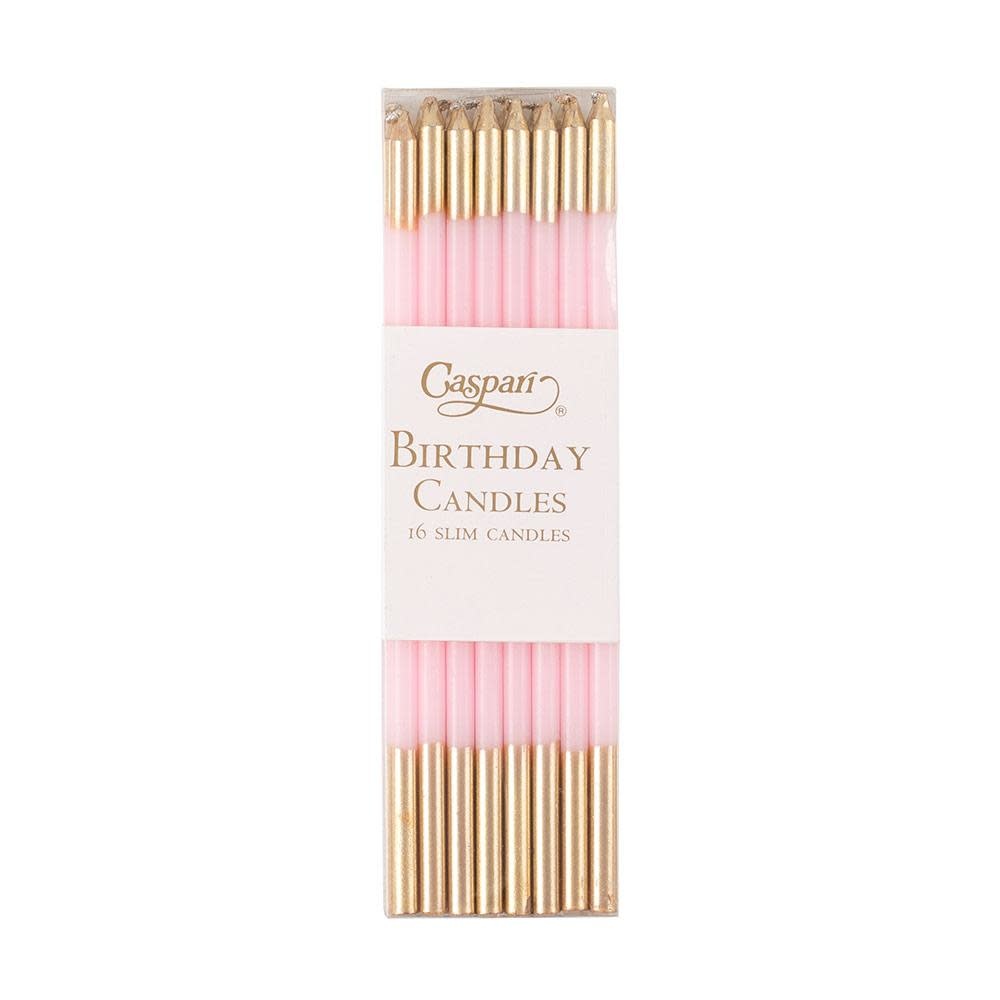 Slim Birthday Candles in Petal Pink & Gold - 16 Candles Per Package