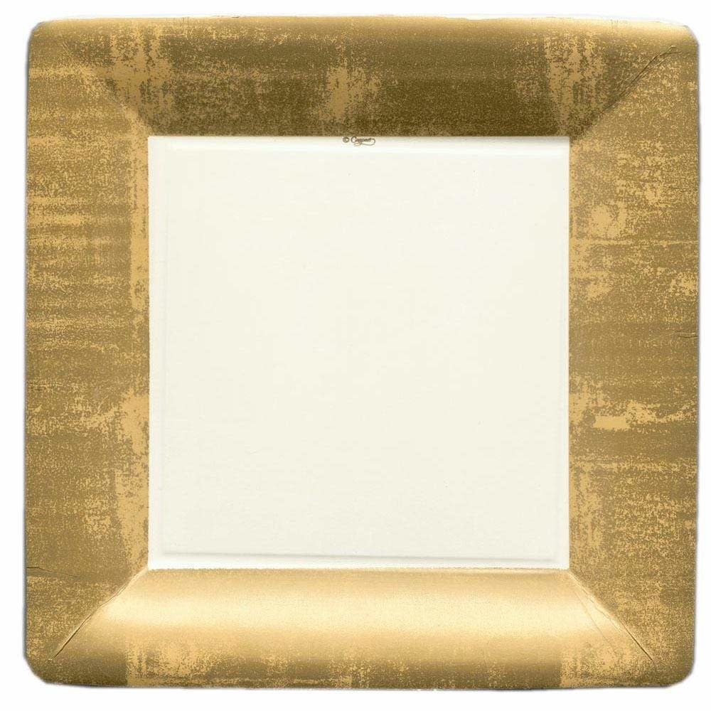 Gold Leaf Square Paper Dinner Plates in Ivory - 8 Per Package