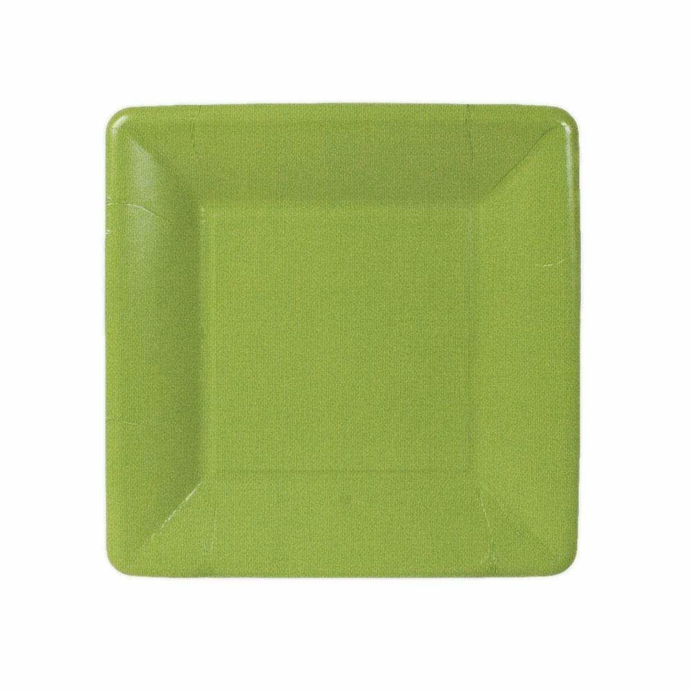 Grosgrain Square Paper Salad & Dessert Plates in Moss Green - 8 Per Package