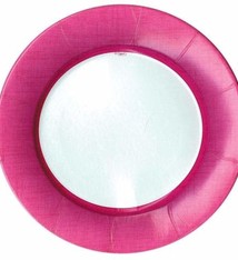Linen Border Paper Dinner Plates in Fuchsia - 8 Per Package