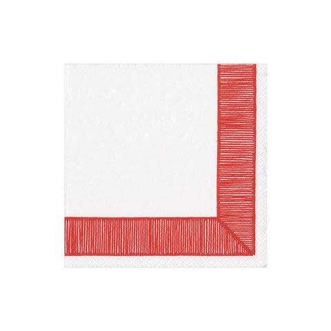 Ribbon Border Paper Cocktail Napkins in Red - 20 Per Package