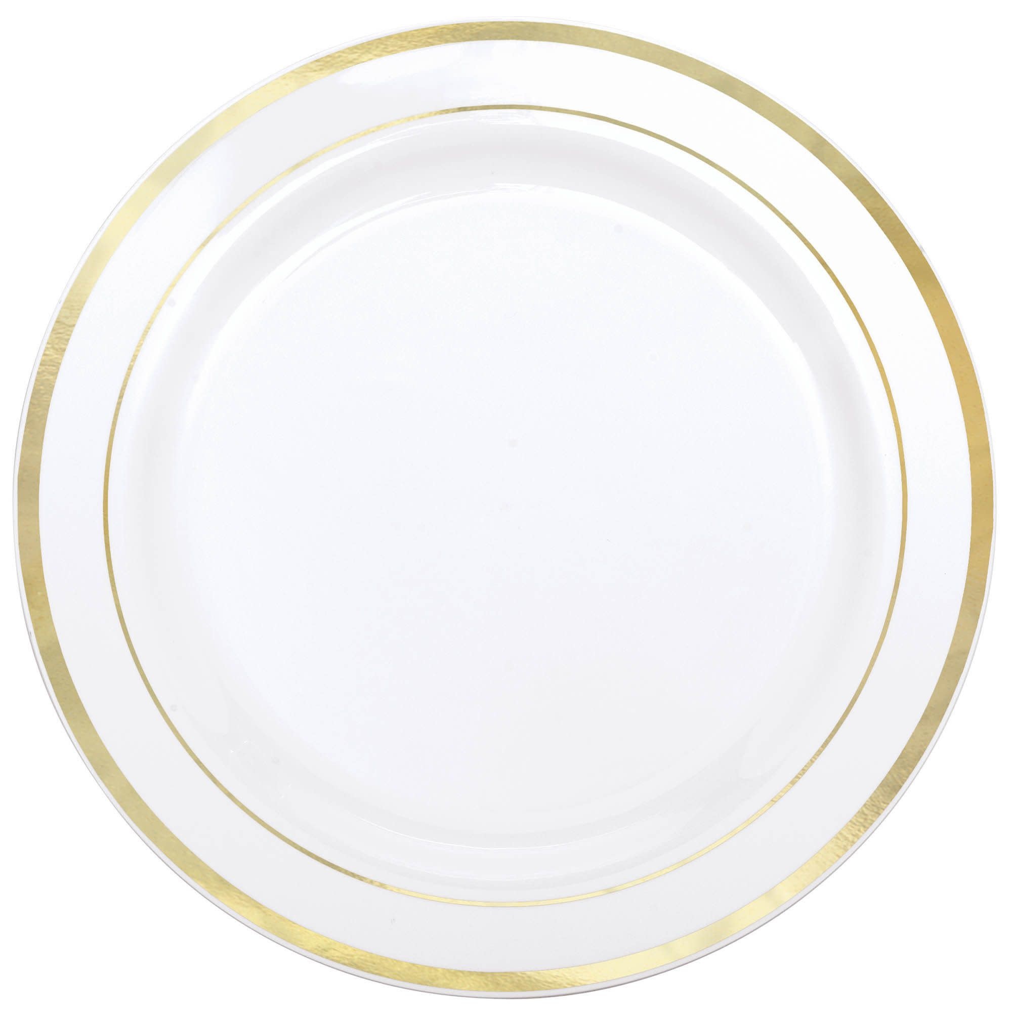 White Premium Plastic Round Plates with Gold Trim, 7 1/2"