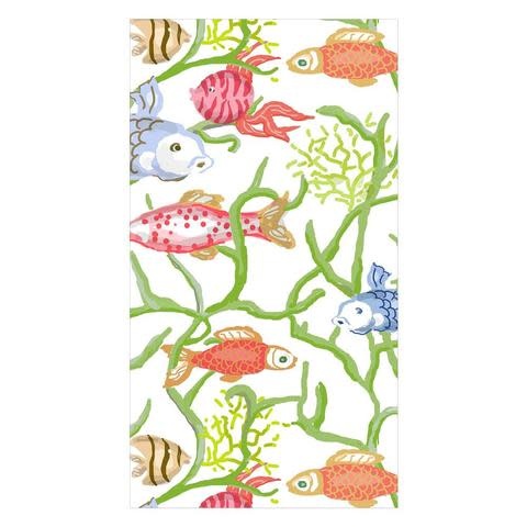 Tropical Reef Paper Guest Towel Napkins in White - 15 Per Package
