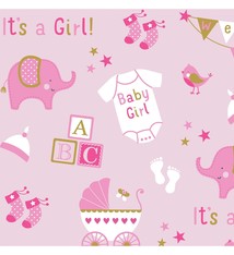 Printed Jumbo Baby Girl Elephant Gift Wrap