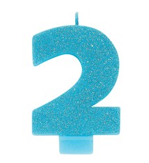 Numeral #2 Glitter Candle - Caribbean Blue