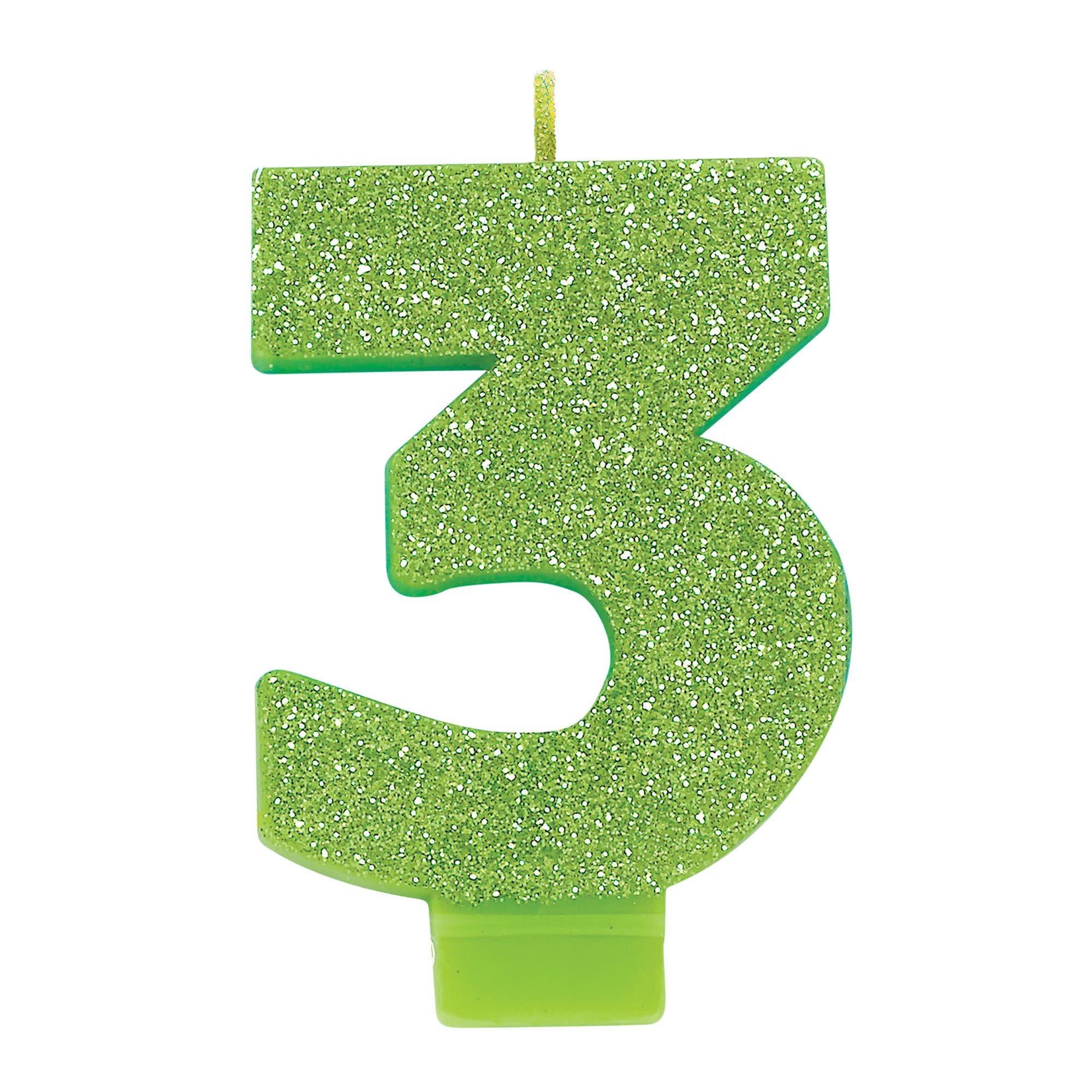 Numeral #3 Glitter Candle - Kiwi