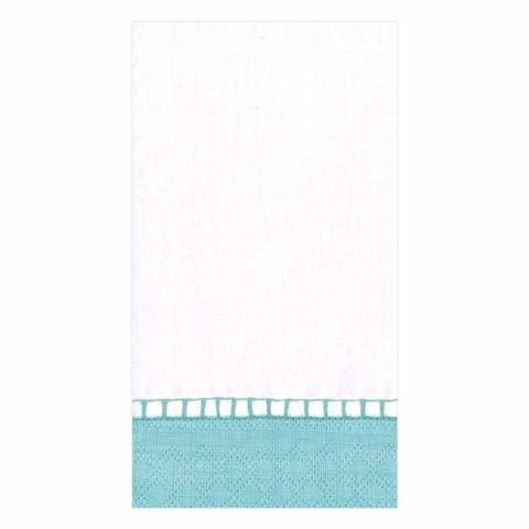 Linen Border Paper Guest Towel Napkins in Robin's Egg Blue - 15 Per Package
