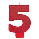 Numeral #5 Glitter Candle - Red