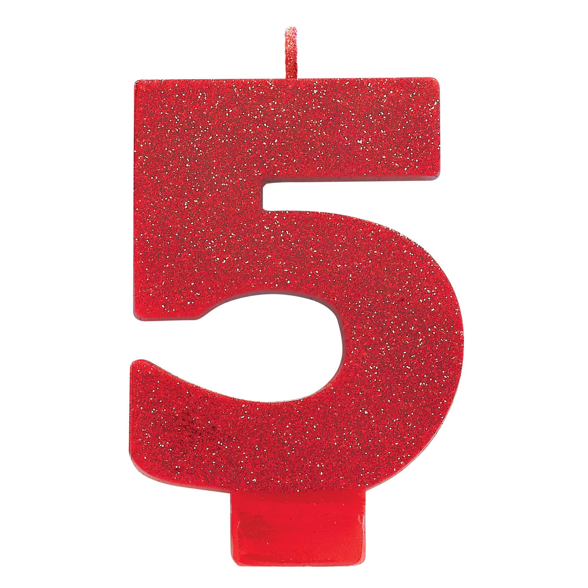 Numeral #5 Glitter Candle - Red