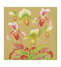 Slipper Orchid Paper Luncheon Napkins in Gold - 20 Per Package