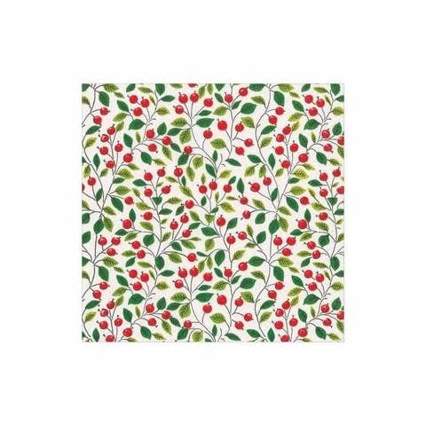 Berries and Leaves Paper Cocktail Napkins in White - 20 Per Package