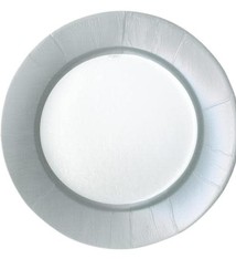 Linen Border Paper Dinner Plates in Silver - 8 Per Package