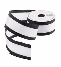 White with Black Border Wired Ribbon - 8 Yard Spool