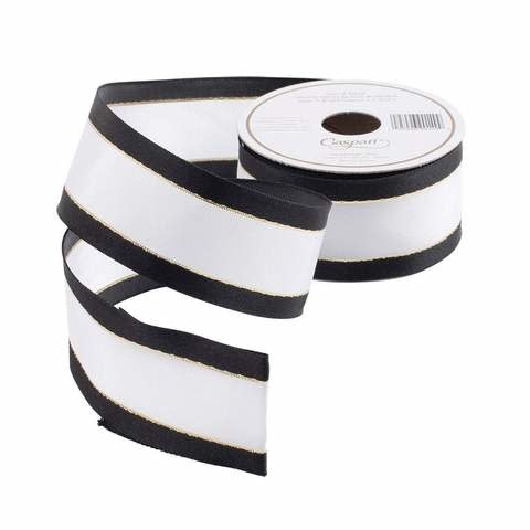 White with Black Border Wired Ribbon - 8 Yard Spool