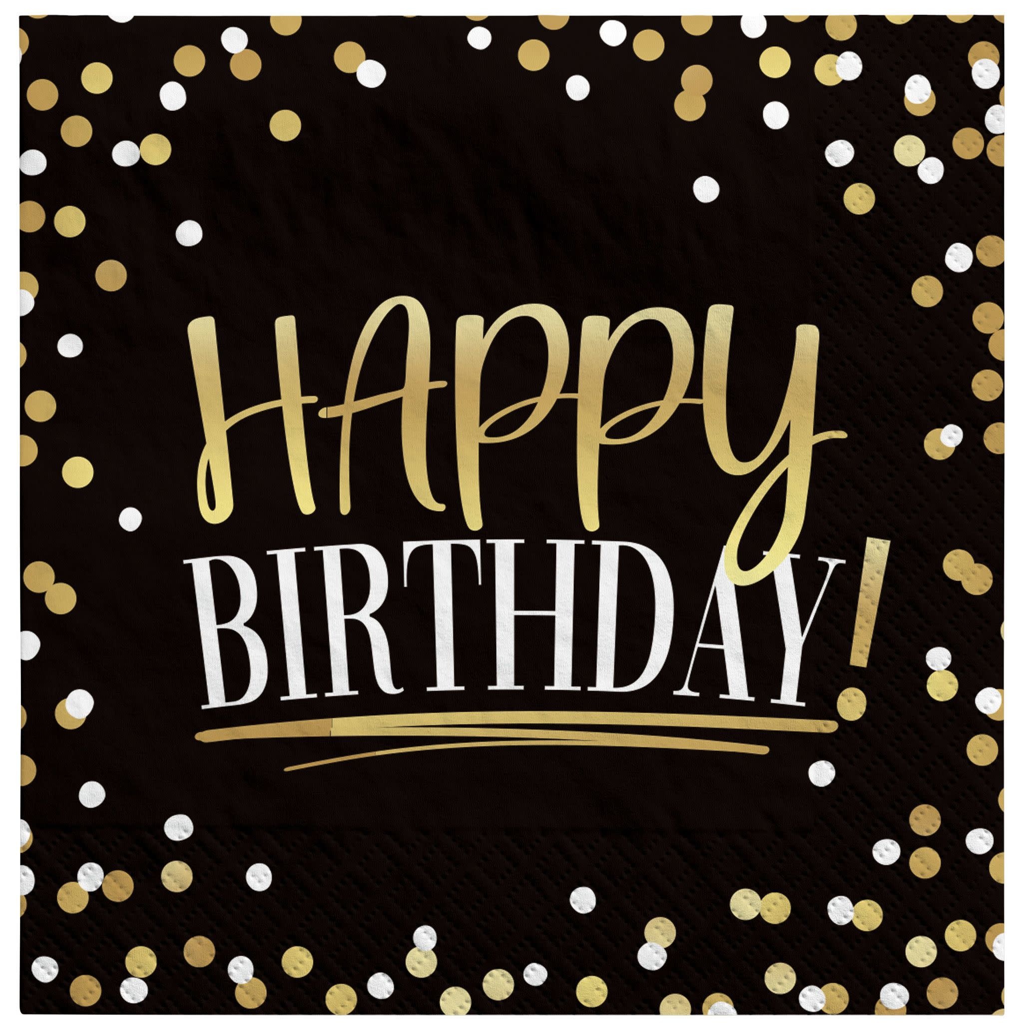 Black & Gold Birthday Luncheon Napkins