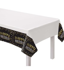 Black & Gold Birthday Plastic Table Cover