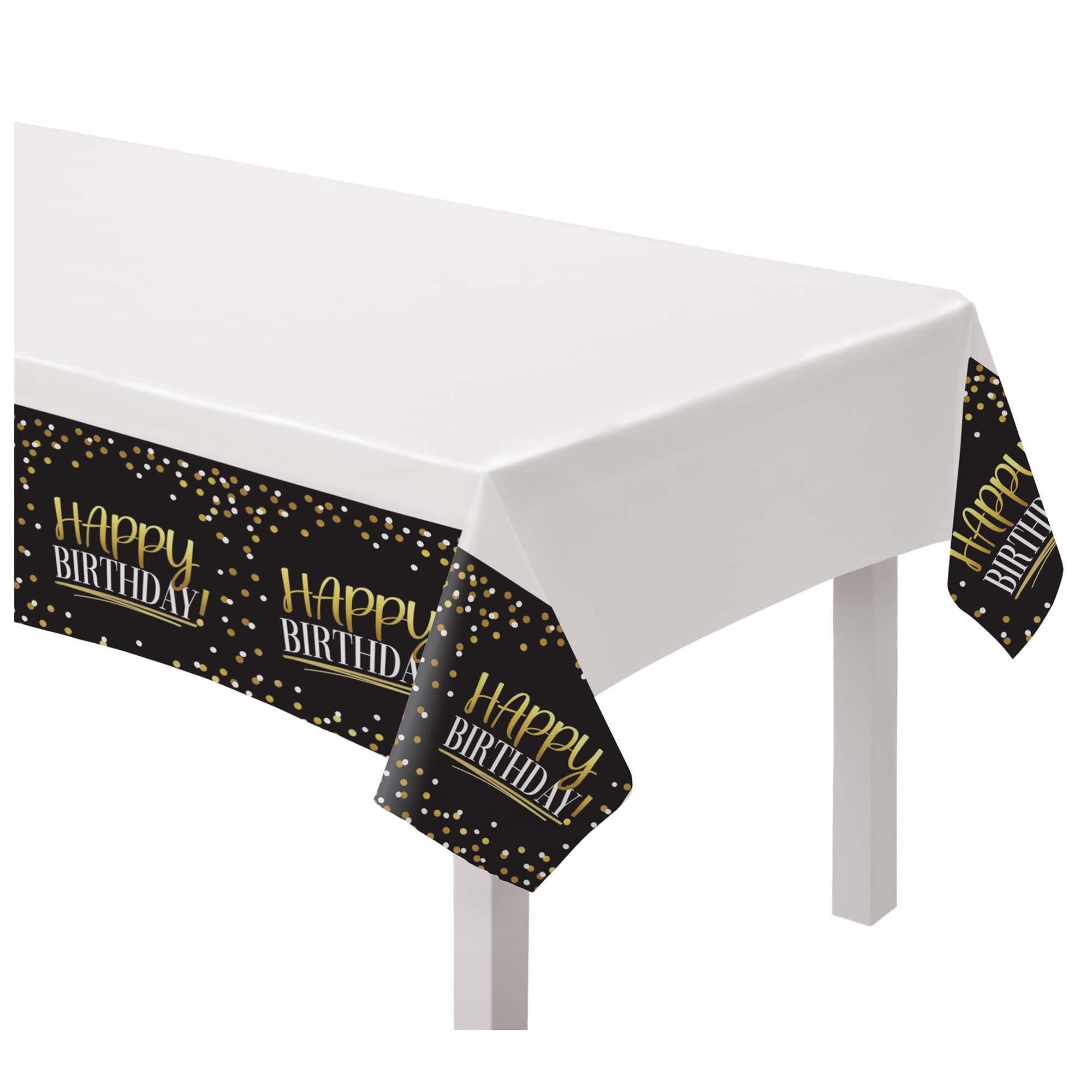 Black & Gold Birthday Plastic Table Cover