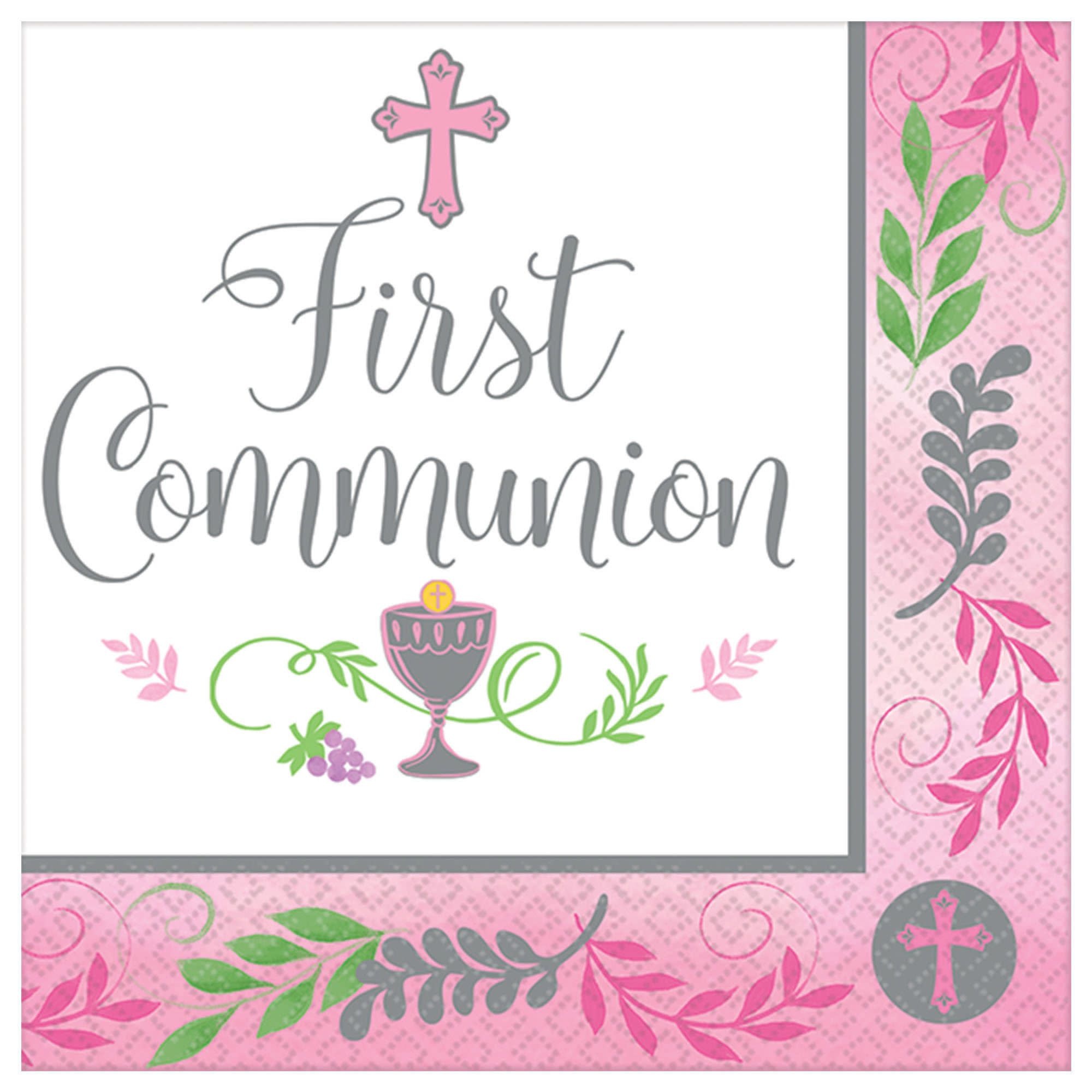 First Communion Pink Beverage Napkins