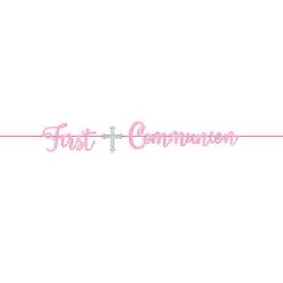 First Communion Pink Glitter Banner