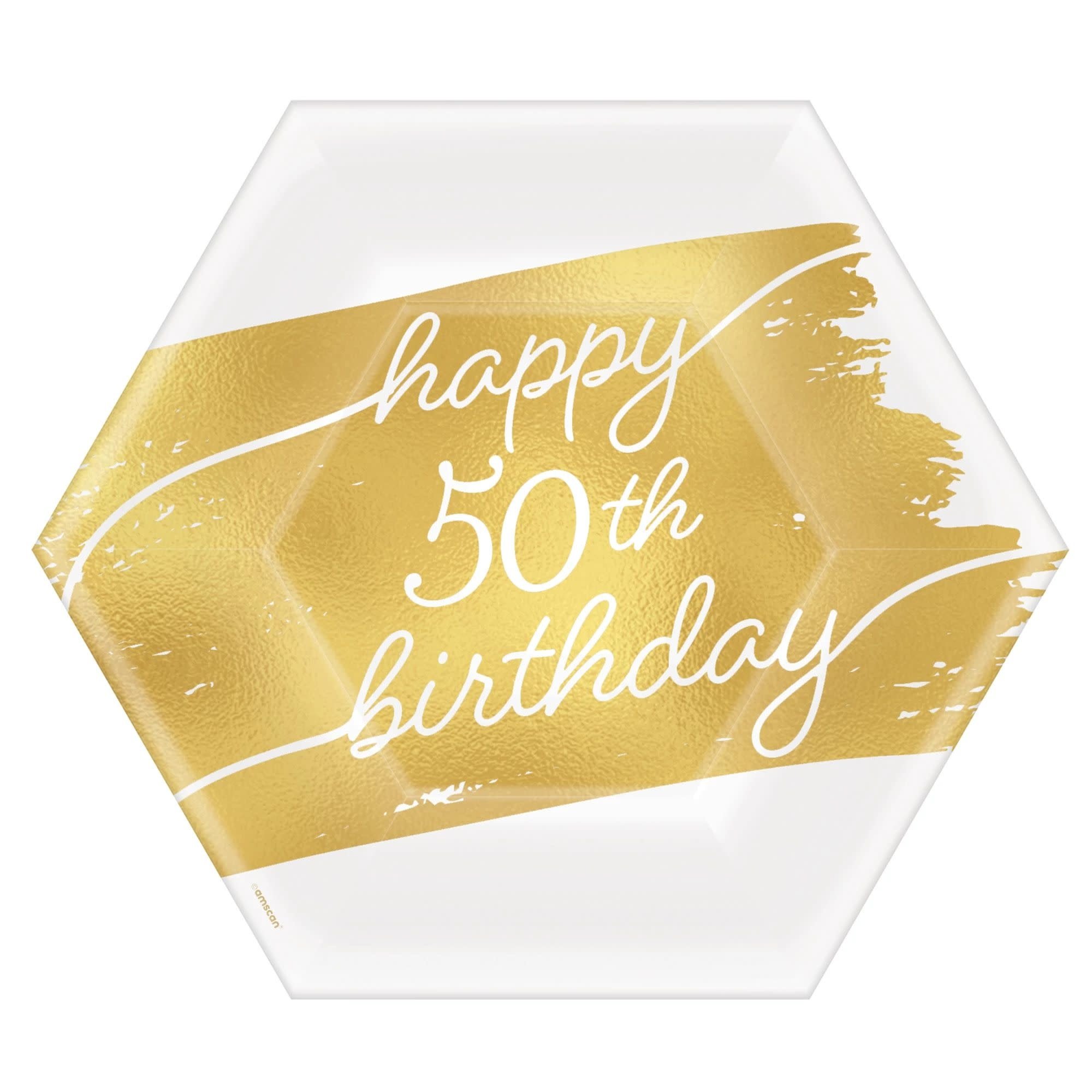 Golden Age Birthday 50th 7" Hexagon Metallic Plates