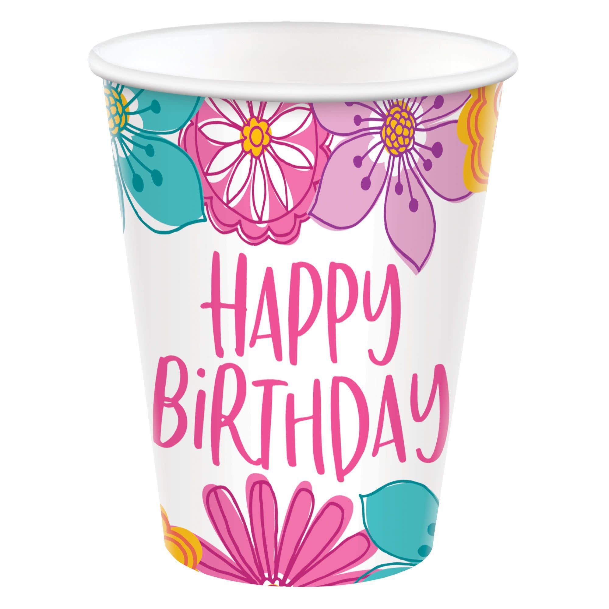 Pretty Petals Birthday 9 Ounces Paper Cups