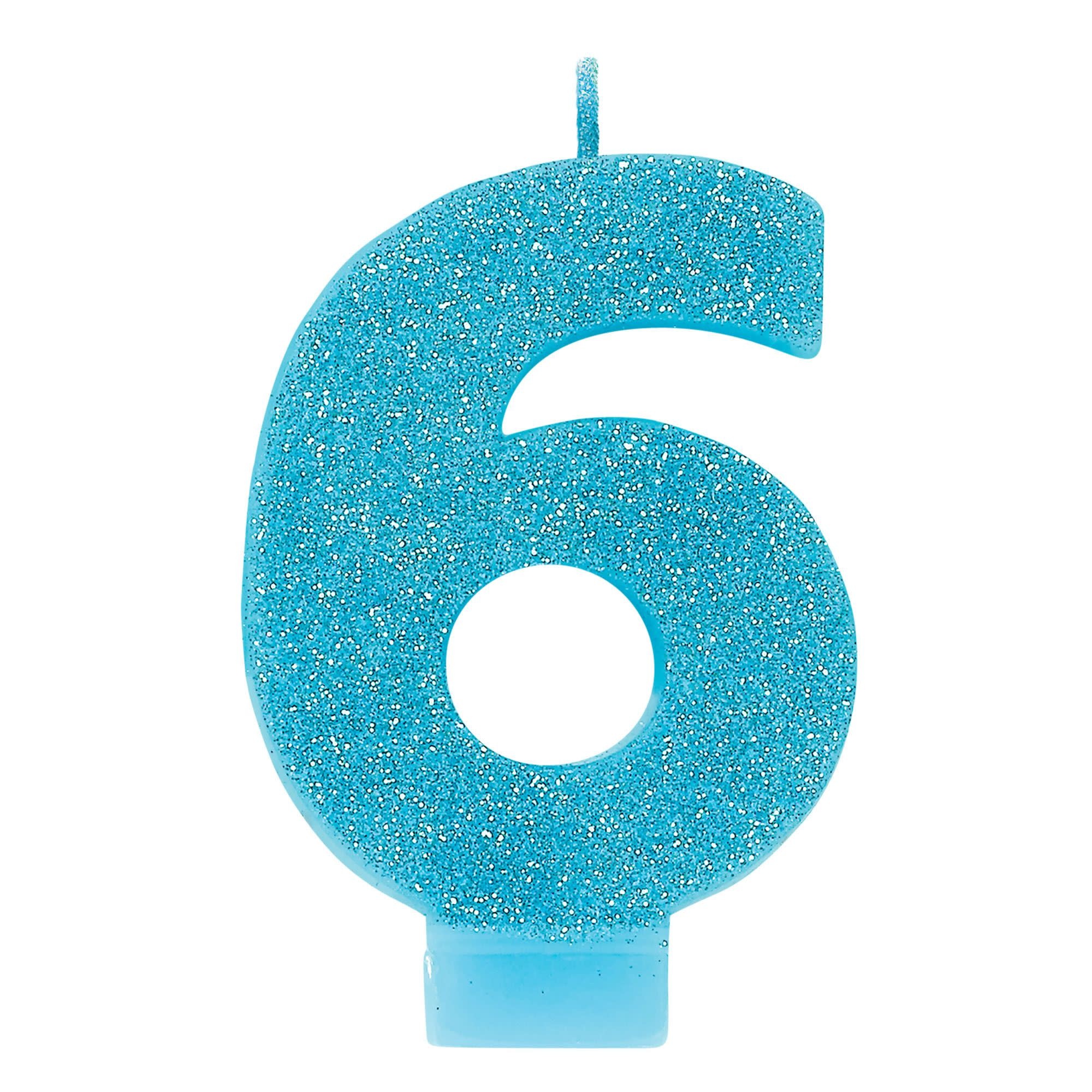 Numeral #6 Glitter Candle - Caribbean Blue