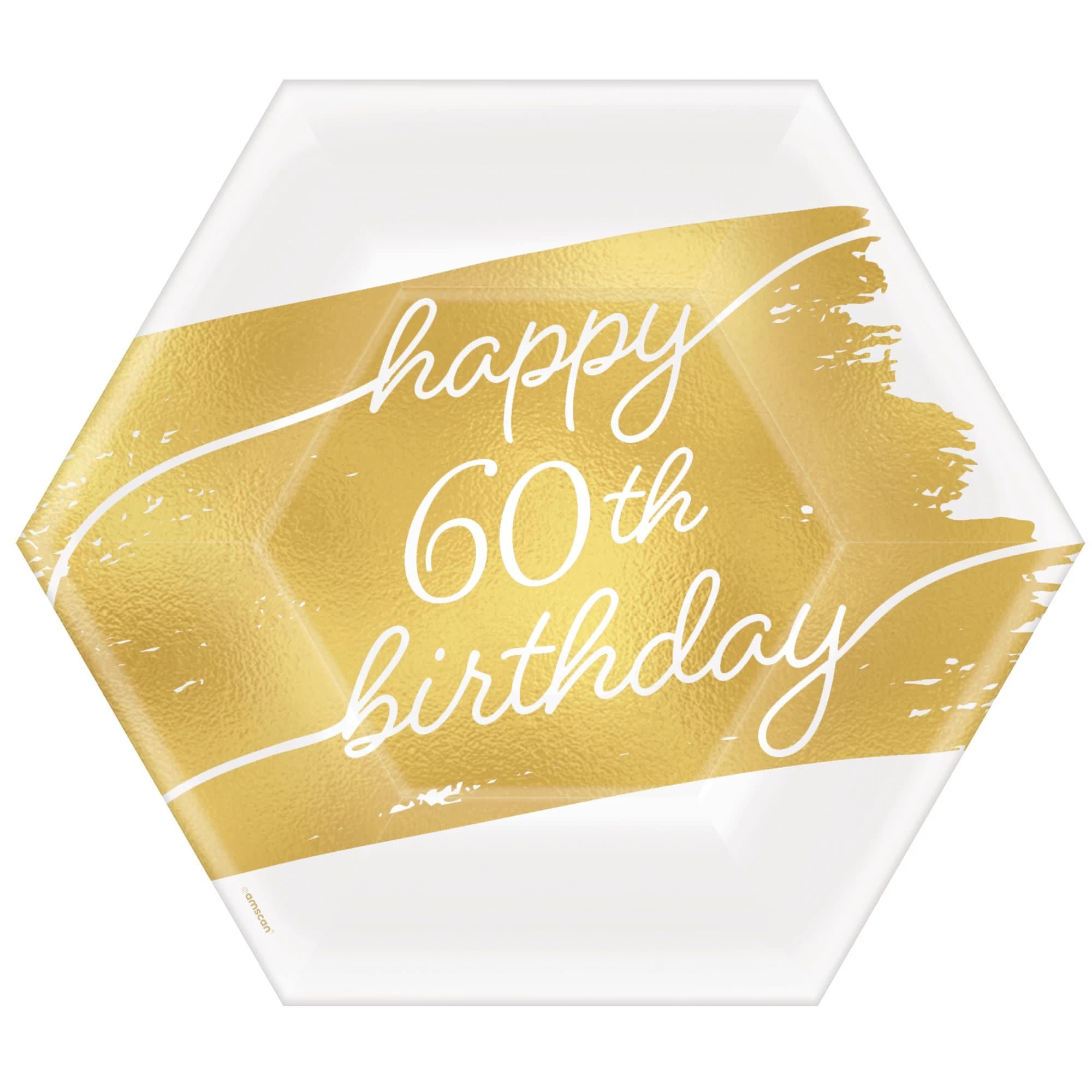 Golden Age Birthday 60th 7" Hexagon Metallic Plates