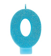 Numeral #0 Glitter Candle - Caribbean Blue