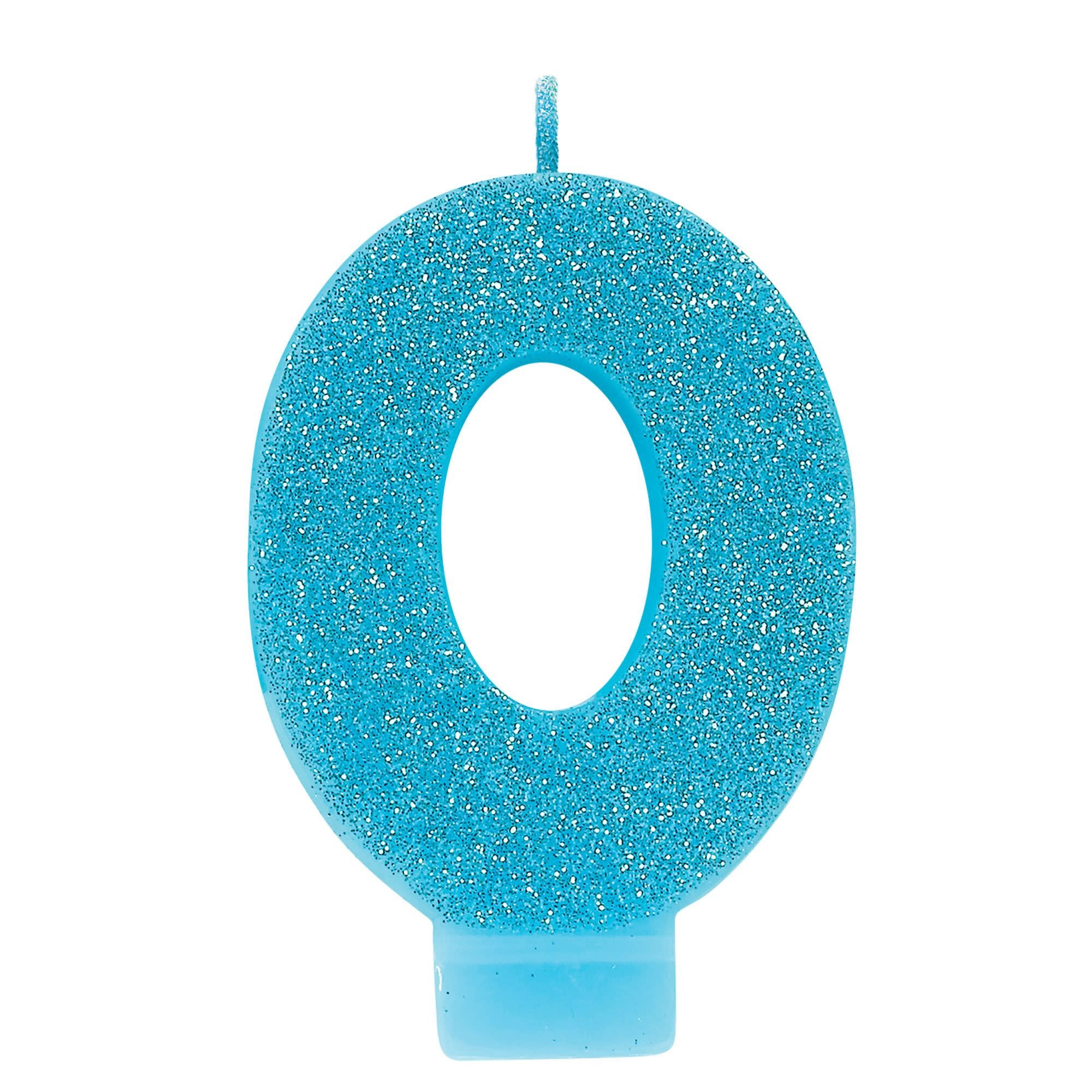 Numeral #0 Glitter Candle - Caribbean Blue