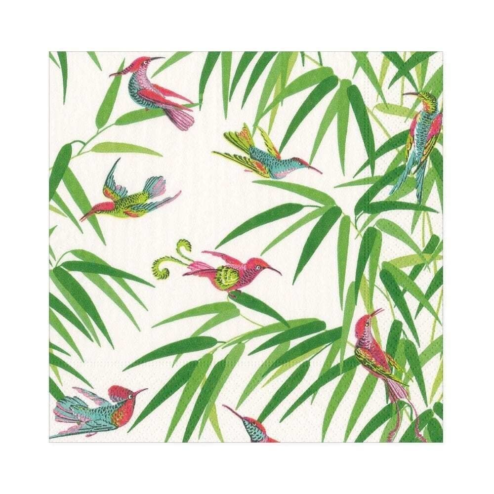 Birds in Paradise Paper Luncheon Napkins in White - 20 Per Package