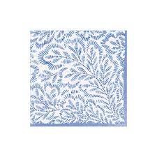 Block Print Leaves Paper Cocktail Napkins in Blue - 20 Per Package