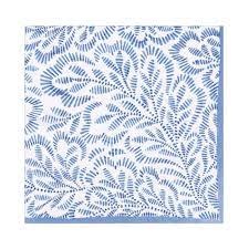 Block Print Leaves Paper Luncheon Napkins in Blue - 20 Per Package