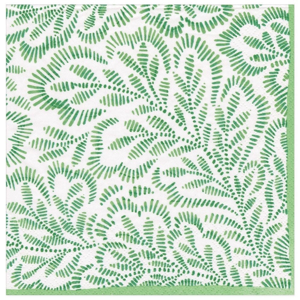 Block Print Leaves Paper Dinner Napkins in Green - 20 Per Package