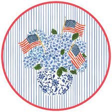 Flags and Hydrangeas Round Paper Placemats - 12 Per Package