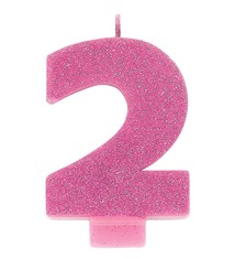 Numeral #2 Glitter Candle - Pink