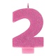 Numeral #2 Glitter Candle - Pink