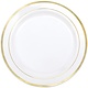 Premium 10 1/4" Plastic Plate White w/ Gold Trim